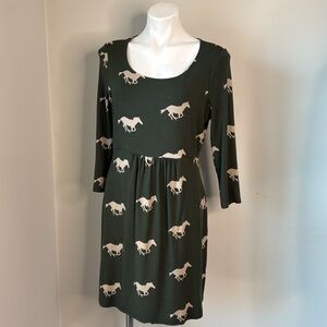 Boden Green Horse Print Dress Size 12 EUC